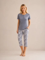 Kaprili gri  %100 pamuk kadın pijama takımı