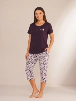 Kaprili mor %100 pamuk kadın pijama takımı