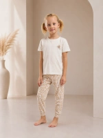 Kız çocuk beyaz üst bej desenli altılı pijama