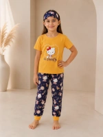 Kız çocuk hello kitty li göz bandanalı pijama takımı