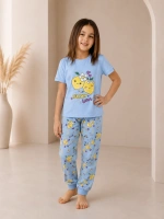 Kız çocuk limon desenli mavi pijama takımı