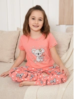 Kız çocuk pembe kuala desenli pijama takımı