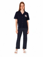 Lacivert ayıcık detaylı önden düğmeli pijama takımı