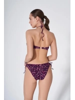Leopar desenli straplez boyundan bağlamalı bikini takımı
