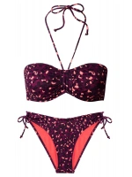 Leopar desenli straplez boyundan bağlamalı bikini takımı