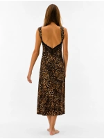 Leoparlı dantel detaylı uzun gecelik