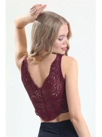 Magıcform Dantelli Pencere Detaylı Kalın Askılı Bralet bordo 4317