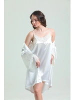 Magicform Krep Saten Dantelli Ekru İp Askılı Kısa Kadın Gecelik 87430
