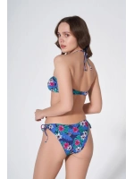 Mavi Çiçek desenli boyundan bağlamanız straplez bikini takımı