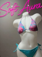 Mavi pembe desenli bikini takımı
