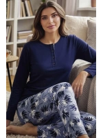 Melodi lacivert 4 düğmeli pamuklu pijama takımı