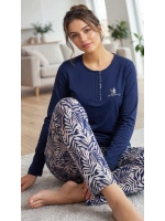 Melodi lacivert altı desenli pamuklu pijama takımı