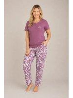 Mor %100 pamuk altı desenli pijama takımı