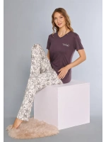 Mor v yaka yumuşak dokulu pijama takımı