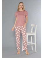 Pembe soft dokulu kısa kollu altı uzun pijama takımı