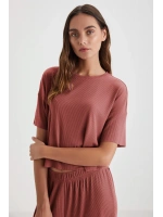 Penyemood Bisiklet yaka rahat kesim kiremit pijama takımı 9457