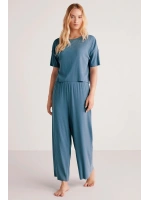 Penyemood Bisiklet yaka rahat kesim mavi pijama takımı 9457