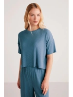 Penyemood Bisiklet yaka rahat kesim mavi pijama takımı 9457