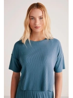 Penyemood Bisiklet yaka rahat kesim mavi pijama takımı 9457