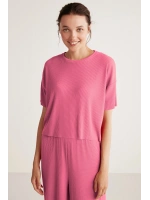 Penyemood Bisiklet yaka rahat kesim pembe pijama takımı 9457
