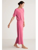 Penyemood Bisiklet yaka rahat kesim pembe pijama takımı 9457