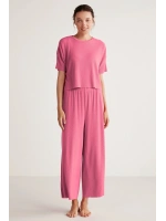 Penyemood Bisiklet yaka rahat kesim pembe pijama takımı 9457