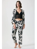 Penyemood Dantel büstiyerli üçlü sabahlık pijama takımı