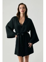 Penyemood Viskon saten dokulu kimono siyah sabahlık 2053