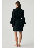 Penyemood Viskon saten dokulu kimono siyah sabahlık 2053