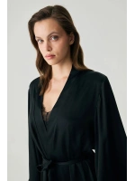 Penyemood Viskon saten dokulu kimono siyah sabahlık 2053