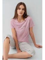 Pierre Cardin kaprili pembe pijama takımı