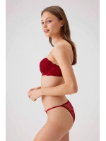Pierre cardin Siena Balenli Desteksiz Dantelli Straplez Sütyen ve V-Slip İç Çamaşır Takımı Bordo