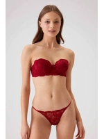 Pierre cardin Siena Balenli Desteksiz Dantelli Straplez Sütyen ve V-Slip İç Çamaşır Takımı Bordo