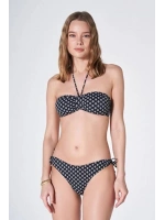 Siyah desenli straplez boyundan bağlamalı bikini takımı