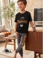 Siyah ve grili erkek çocuk pijama takımı
