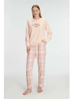 Somon rengi ekoseli pijama takımı