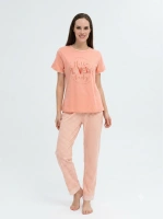 somon rengi kısa kollu altı kareli pijama takımı