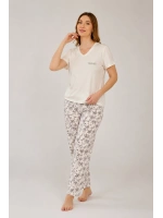 Taş rengi v yaka yumuşak dokulu pijama takımı