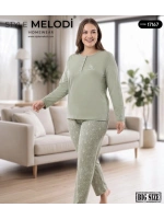 Melodi Yeşil pamuklu büyük beden pijama takımı