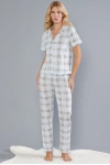 Mavi önden düğmeli pijama takımı