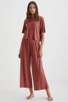 Penyemood Bisiklet yaka rahat kesim kiremit pijama takımı 9457