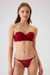 Pierre cardin Pisa Balenli Straplez Push Up Dolgulu Sütyen ve Külot Takımı bordo
