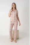 Somon rengi önden düğmeli pijama takımı