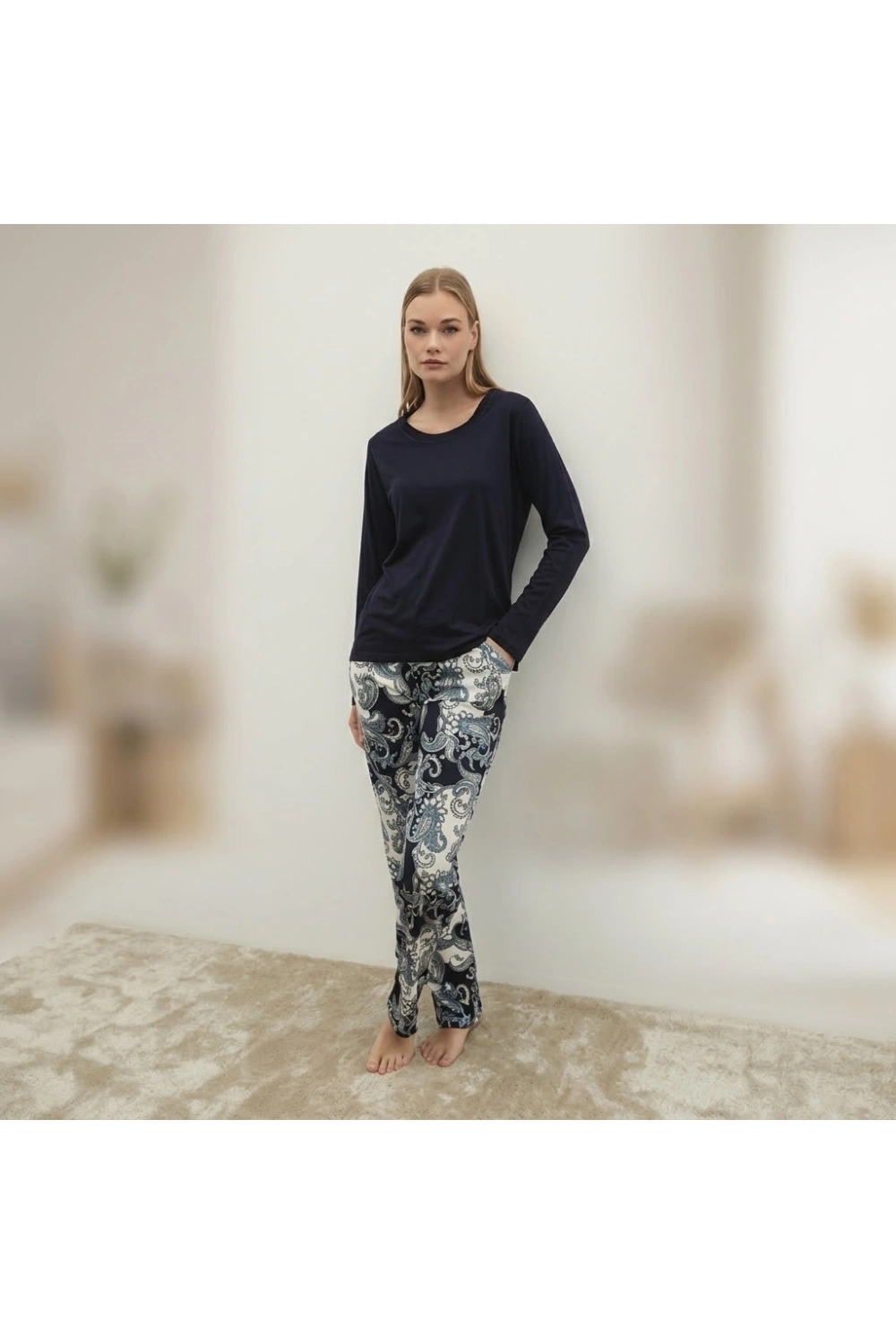 Lacivert altı şal desenli pijama takımı