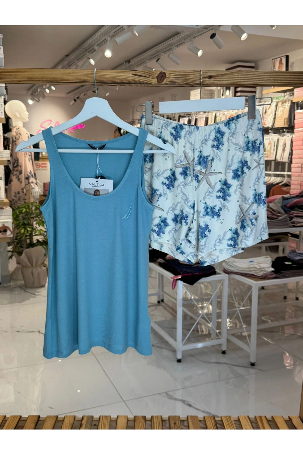 Askılı Şortlu Nautıca Pijama Takımı Turkuaz