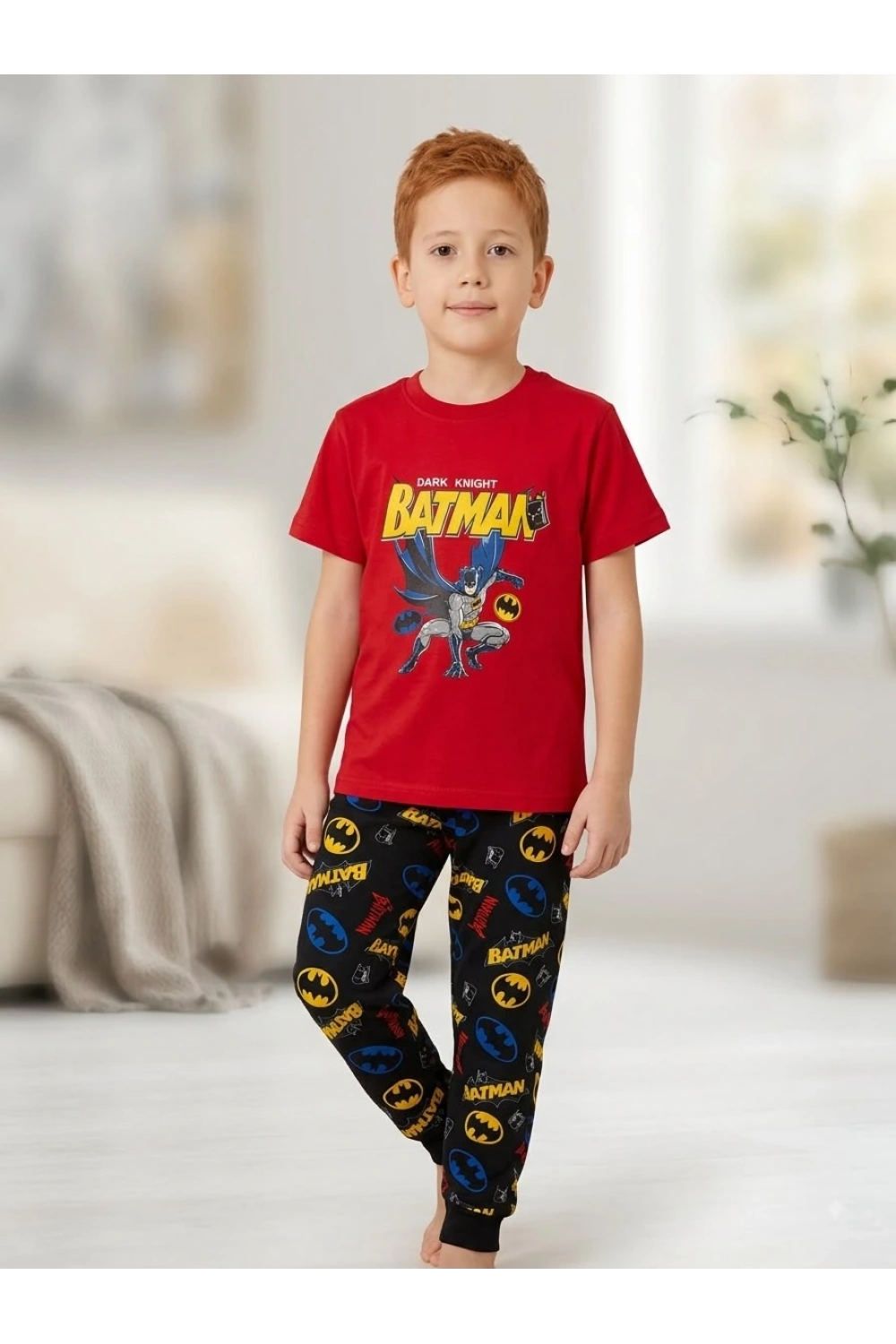 Batmanli kırmızı erkek çocuk pijama takımı