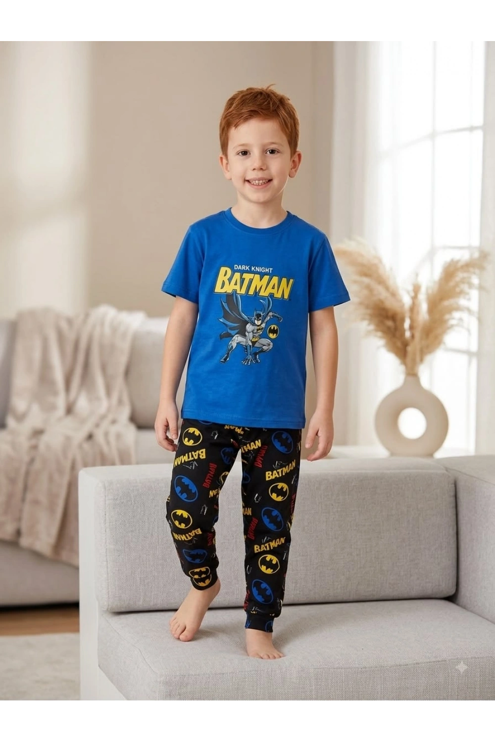 Batmanli mavi erkek çocuk pijama takımı