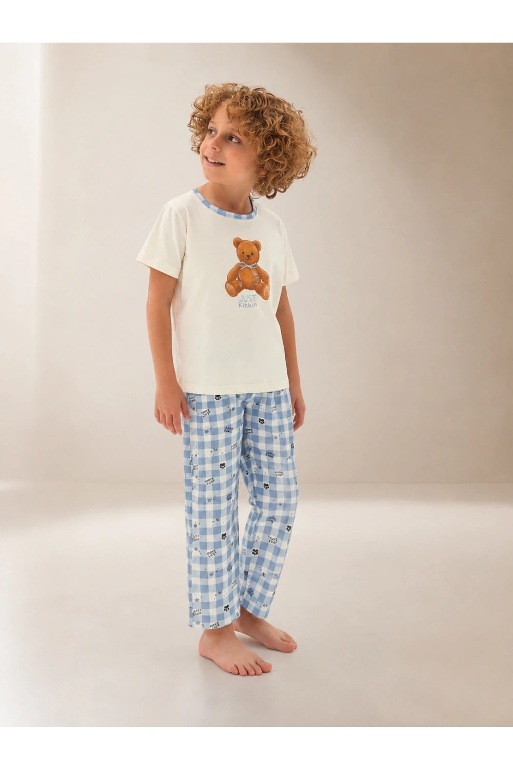 Erkek Çocuk ayıcık desenli mavi Pijama Takım