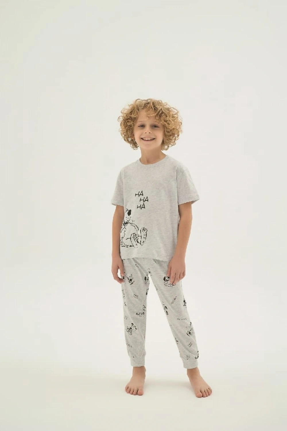 Erkek Çocuk Baskılı gri Pijama Takım