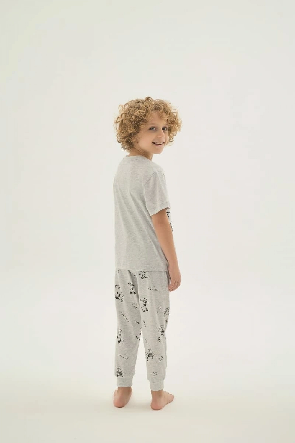 Erkek Çocuk Baskılı gri Pijama Takım